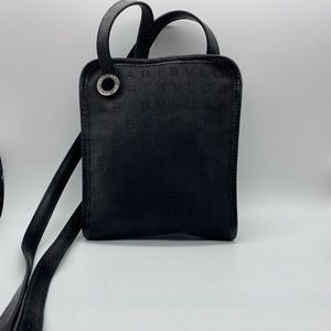 BVLGARI 100% Authentic Black Canvas Logo Small Crossbody Bag